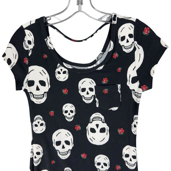No Boundaries Black Nobo Skull And Rose Dress Womens Small - Picture 2 of 8